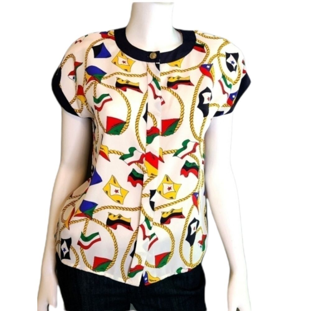 Laura & Jayne Vintage 80’s Flags Around the World blouse Women’s Size 8